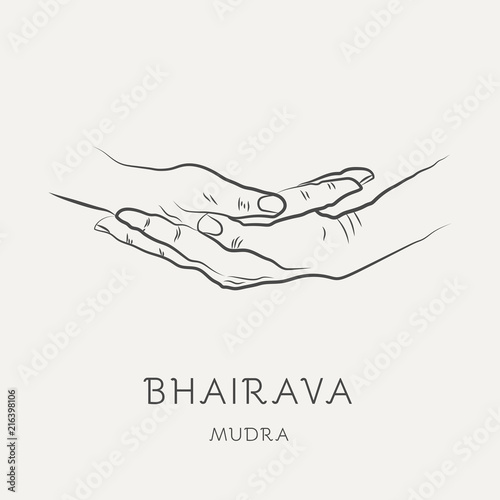 Bhairava mudra - gesture in yoga fingers. Symbol in Buddhism or Hinduism concept. Yoga technique for meditation. Promote physical and mental health. Vector illustration.