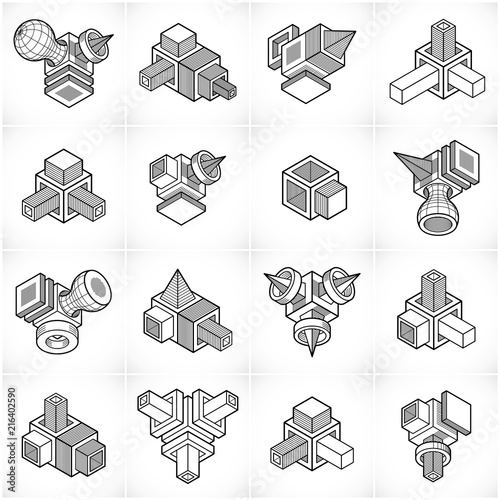 Isometric abstract vector shapes set.