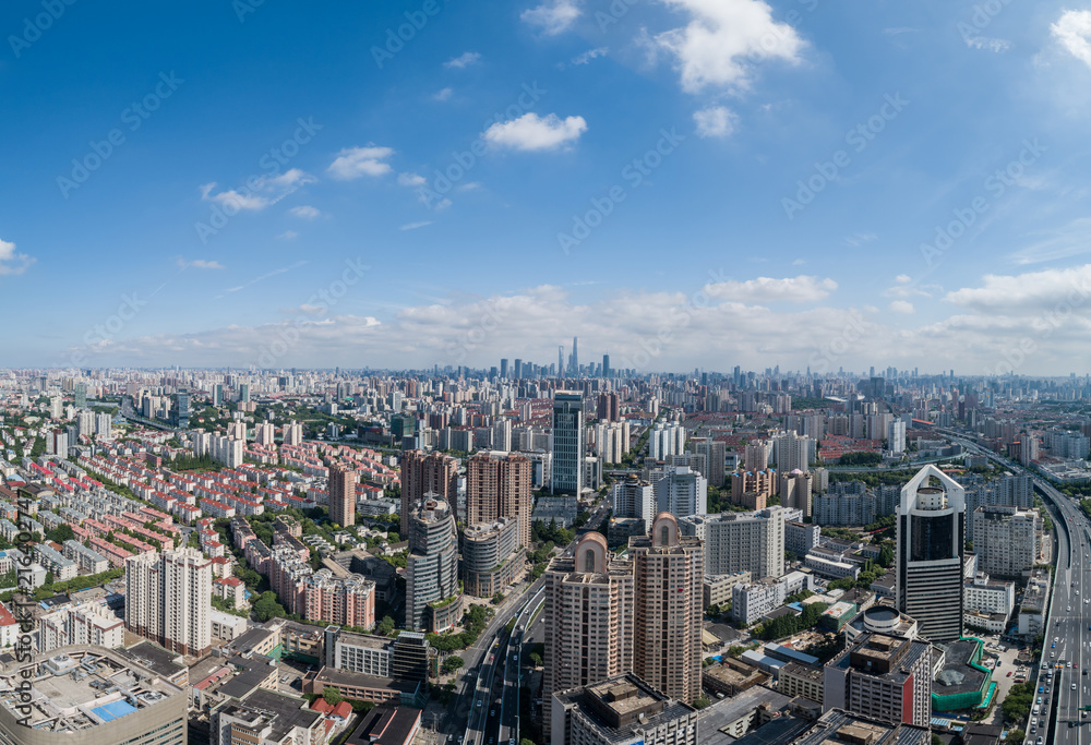 Aerial View of Shanghai city in a sunny day