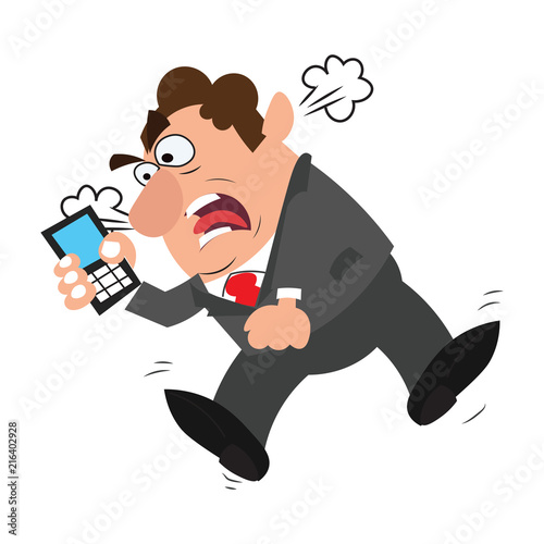 Extremely Angry Boss Worker Employee Man with a Mobile in Hand