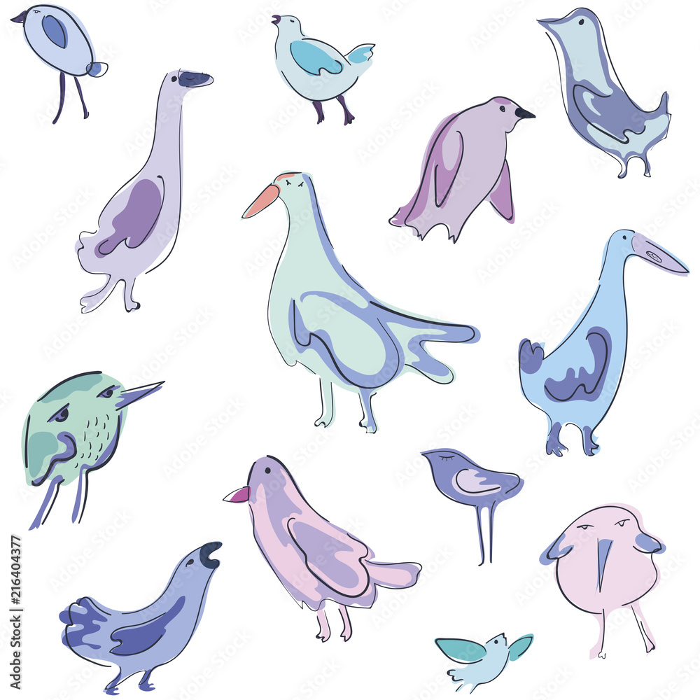 vector pattern with pink blue turquoise and violet birds vector pattern with pink blue turquoise and violet birds