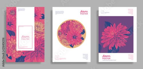 Floral Wedding Design. Flowers Layout Background Set for Poster, Brochure, Invitation, Greeting Card, Web Banner, Cover, Booklet, Flyer. Vector illustration