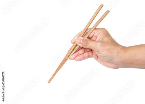 hand holding chopsticks tradition chinese japanese on white background