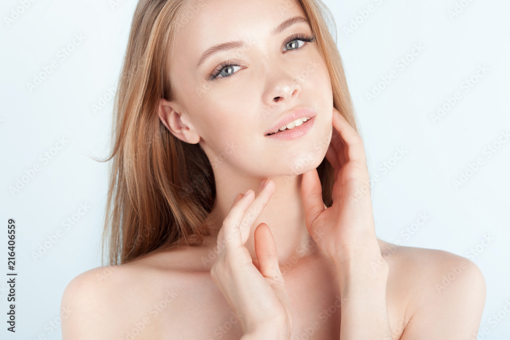 Young beautiful girl with clean perfect skin close-up Young beautiful girl with clean perfect skin close-up