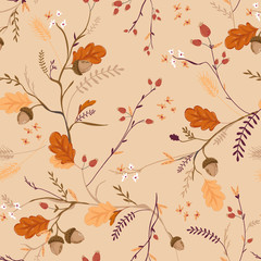 Fototapete Beigefarbene Muster Herbstliches Vintage Muster mit Eicheln  © wooster