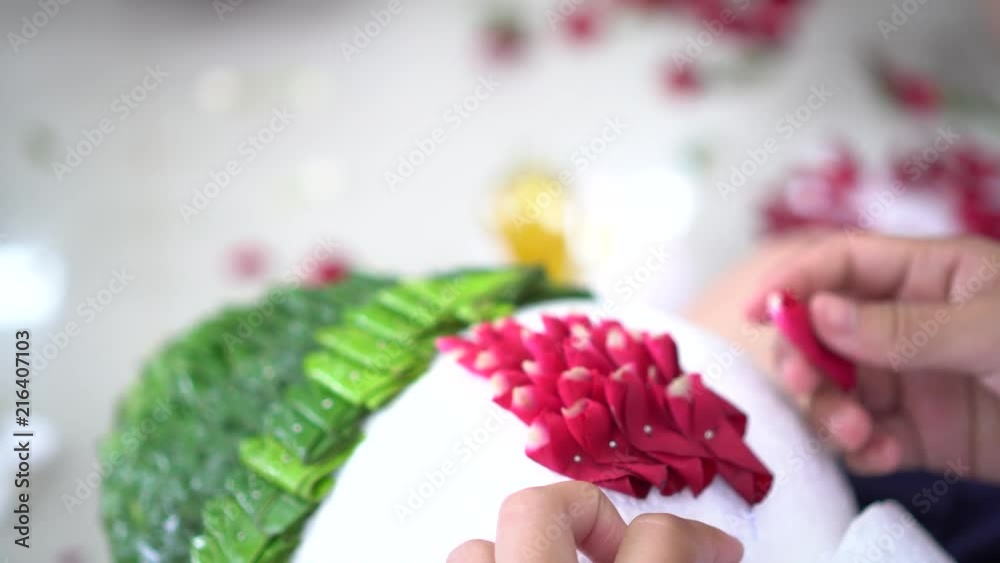 Crafts, Thai students are learning to make green banana leaves decorated with flowers in secondary schools for Loy Kratong Festival Crafts, Thai students are learning to make green banana leaves decorated with flowers in secondary schools for Loy Kratong Festival