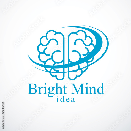 Bright Mind vector logo or icon with human anatomical brain. Thinking and brainstorming concept.