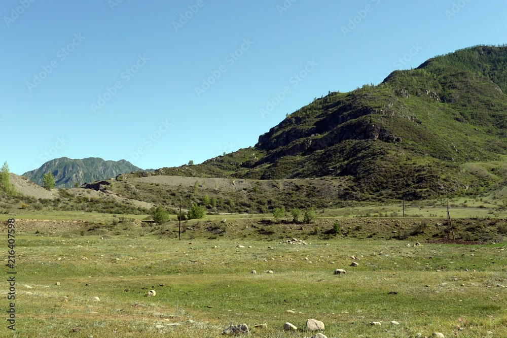 Mountain landscape in the area of the river Big Yaloman. Mountain Altai