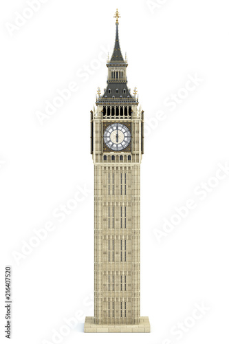 Big Ben Tower the architectural symbol of London, England and Great Britain Isolated on white background.