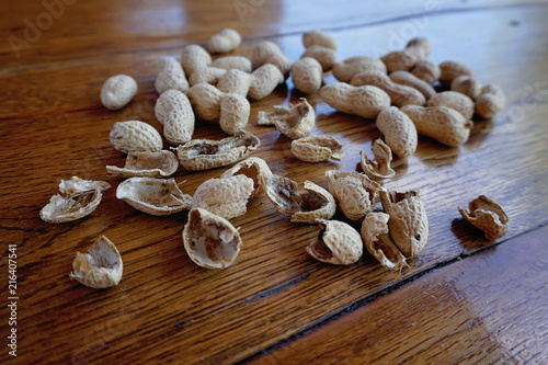 Peanut shell on a dark wooden table