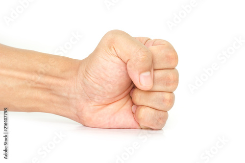 hand of man symbol fist smash on white background.