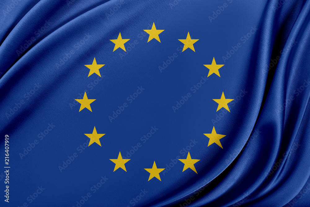 Europe flag with a glossy silk texture. Europe flag with a glossy silk texture.
