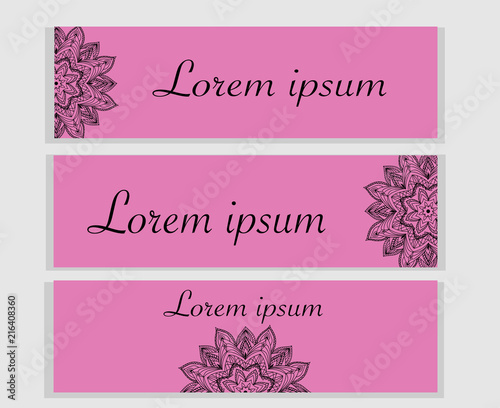 Bunner template set with mandala ornament Vector card design. Front page and back page. Ottoman, arabic, oriental, turkish, indian, pakistan motif.