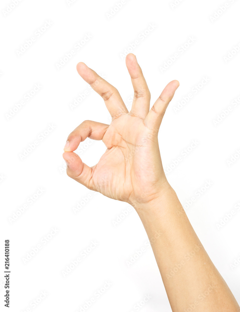 hand of man symbol okey on white background. hand of man symbol okey on white background.