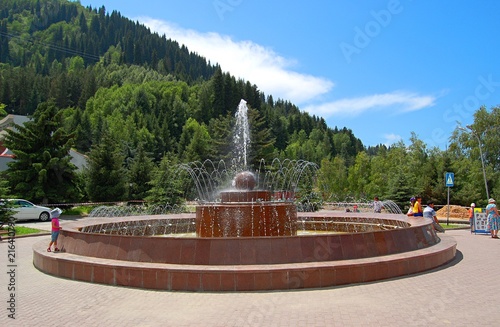 Fountain near highland ice complex MEDEO Almaty, Republic of Kazakhstan