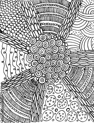 Simple doodle mandala with rays background. Graphic artwork - coloring page for adults. Vector illustration