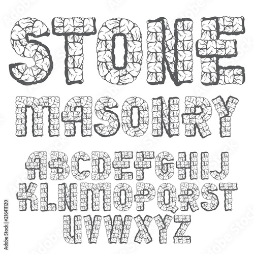 Vector upper case modern alphabet letters set. Bold font, typescript for use in logo design. Made with stones design.