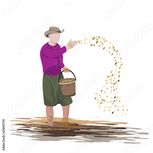 farmer sow rice vector design