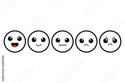 Set of kawai emoji. Emoticons. Cute outline faces. Rating. Customer feedback. Vector illustration