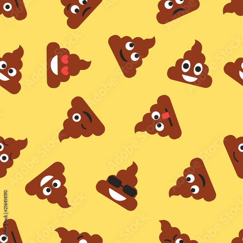 Seamless pattern with poop emojies. Emoticons background. Texture