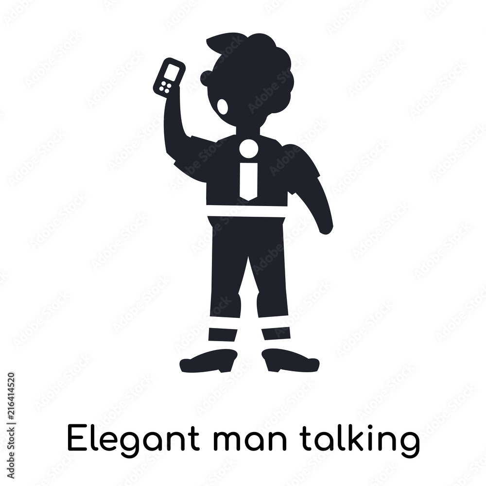 Elegant man talking through phone icon vector sign and symbol isolated on white background, Elegant man talking through phone logo concept Elegant man talking through phone icon vector sign and symbol isolated on white background, Elegant man talking through phone logo concept