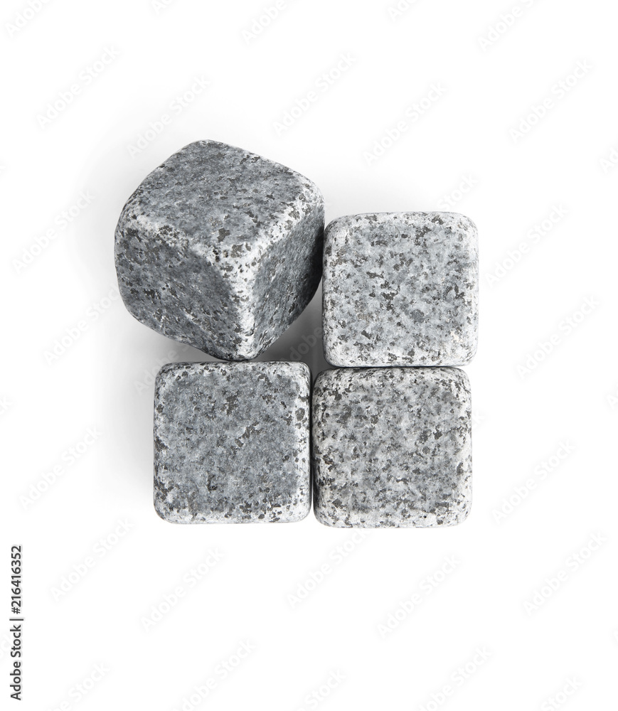 Whiskey stones on white background, top view Whiskey stones on white background, top view