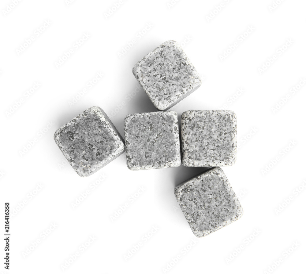 Whiskey stones on white background, top view Whiskey stones on white background, top view