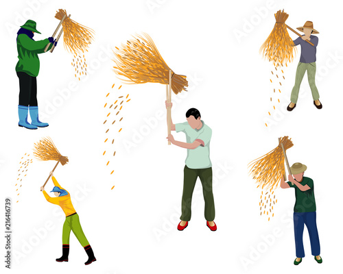 farmer hit the rice vector design