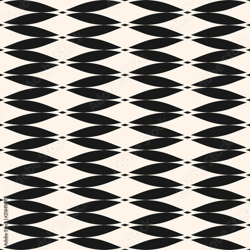 Vector seamless pattern. Abstract graphic monochrome background with curved shapes, mesh grid texture. Art deco style. Simple geometric design for decor, fabric, textile, furniture, prints, wallpaper