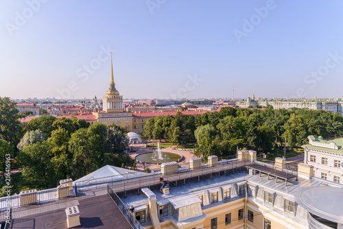 View from the roof to St. Petersburg, the sights of the city from a height. Admiralty building