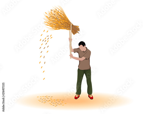 farmer hit the rice vector design