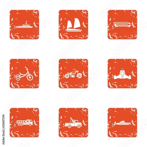 Car tech icons set. Grunge set of 9 car tech vector icons for web isolated on white background