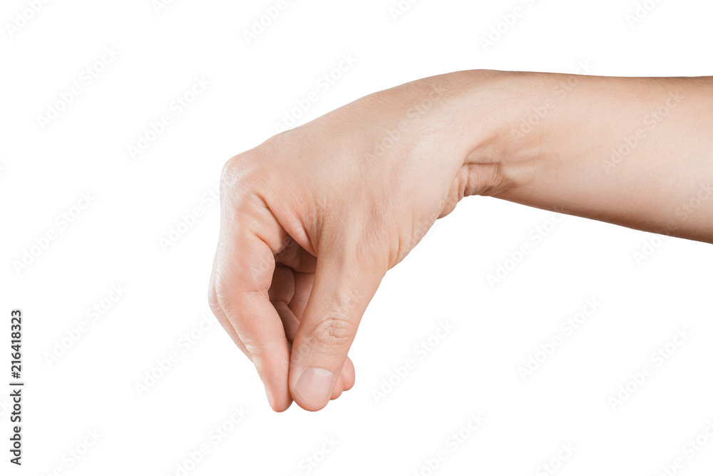 Hand feeding, pouring, pinching or holding, isolated on white background Hand feeding, pouring, pinching or holding, isolated on white background