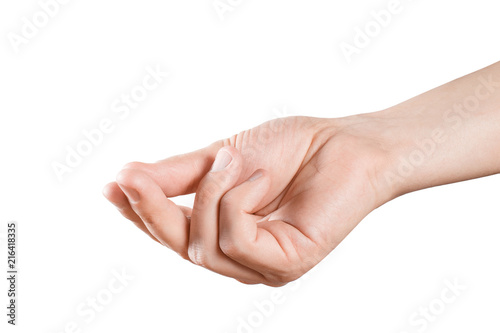 Hand showing a sign, isolated on white background © Yeti Studio