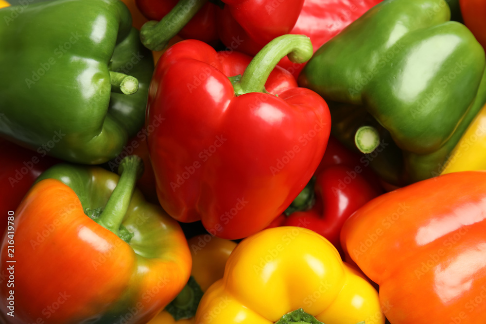 Colorful paprika peppers as background, closeup