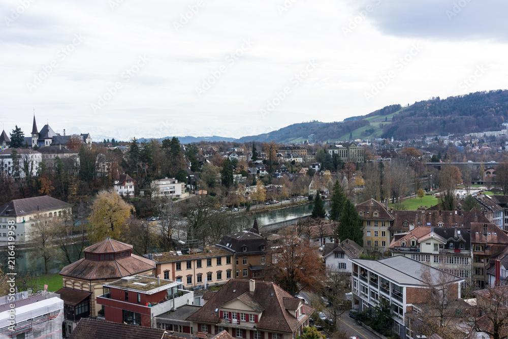 city view of bern capital of switzerland in winter