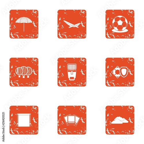 Tropical time icons set. Grunge set of 9 tropical time vector icons for web isolated on white background