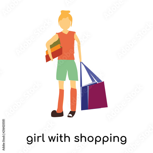 girl with shopping bag icon isolated on white background. Simple and editable girl with shopping bag icons. Modern icon vector illustration.