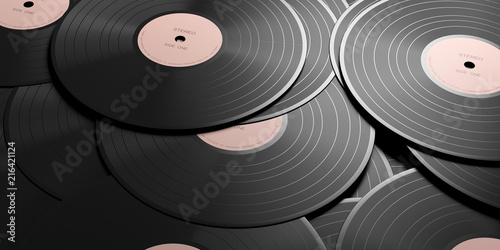 Vinyl records LP with pink label, full background. 3d illustration photo