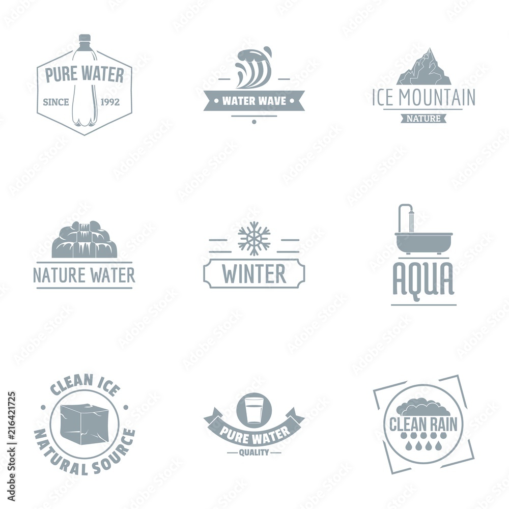 Purest water logo set. Simple set of 9 purest water vector logo for web isolated on white background Purest water logo set. Simple set of 9 purest water vector logo for web isolated on white background