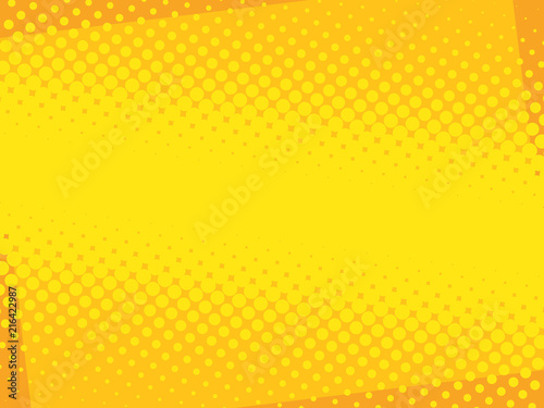 Comic yellow background. Halftone dot pop art retro style