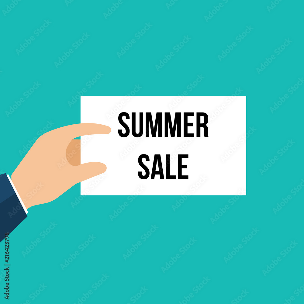 Man showing paper SUMMER SALE text