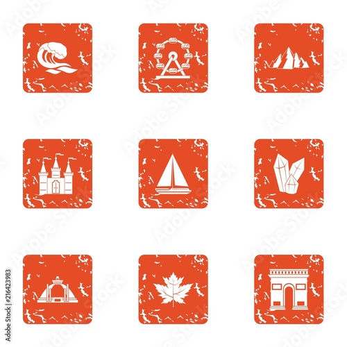 Billow water icons set. Grunge set of 9 billow water vector icons for web isolated on white background