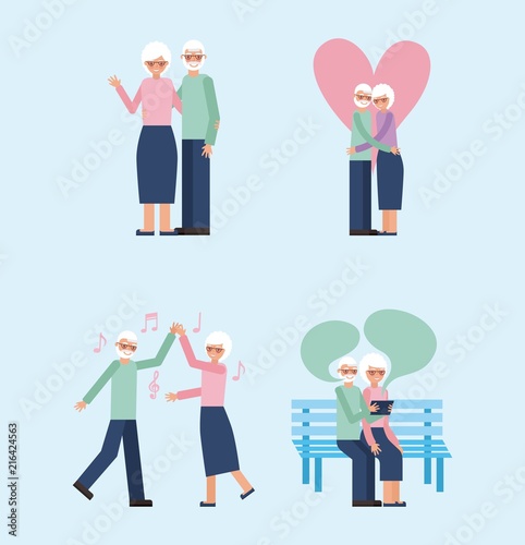 grandparents day happy older couple dancing sitting speaking love embraced vector illustration
