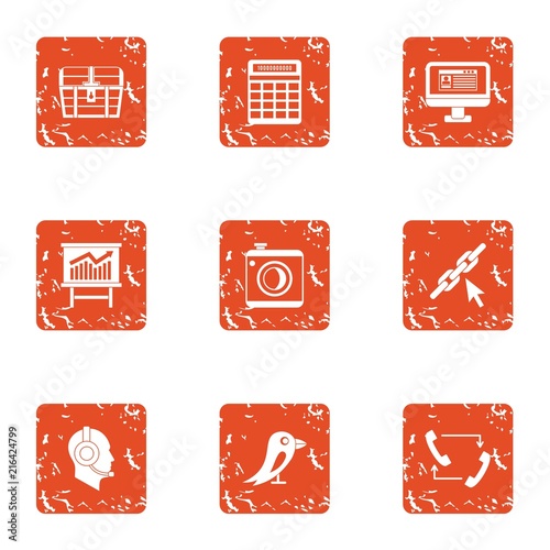 Advance icons set. Grunge set of 9 advance vector icons for web isolated on white background