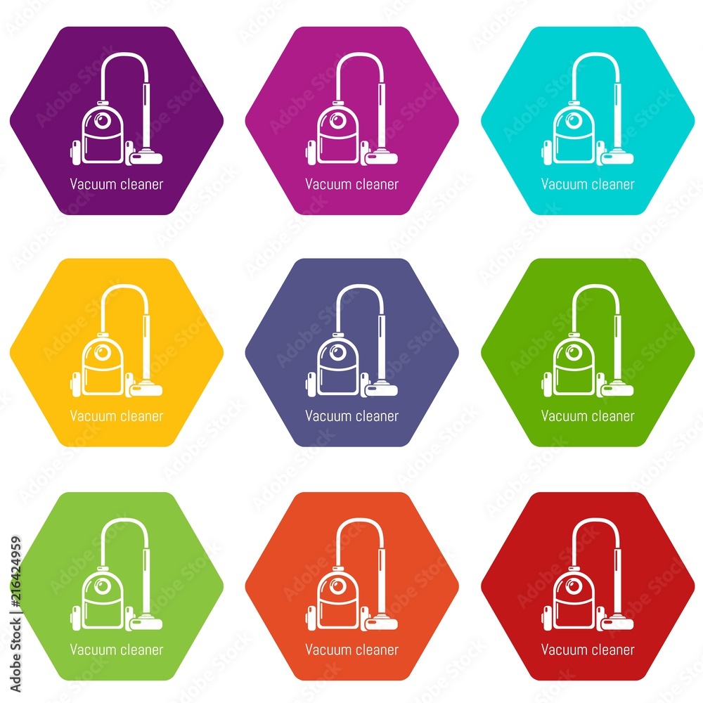 Vacuum cleaner icons 9 set coloful isolated on white for web Vacuum cleaner icons 9 set coloful isolated on white for web