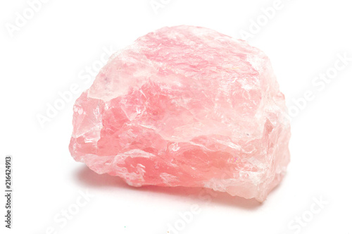 Rose quartz mineral isolated on white background