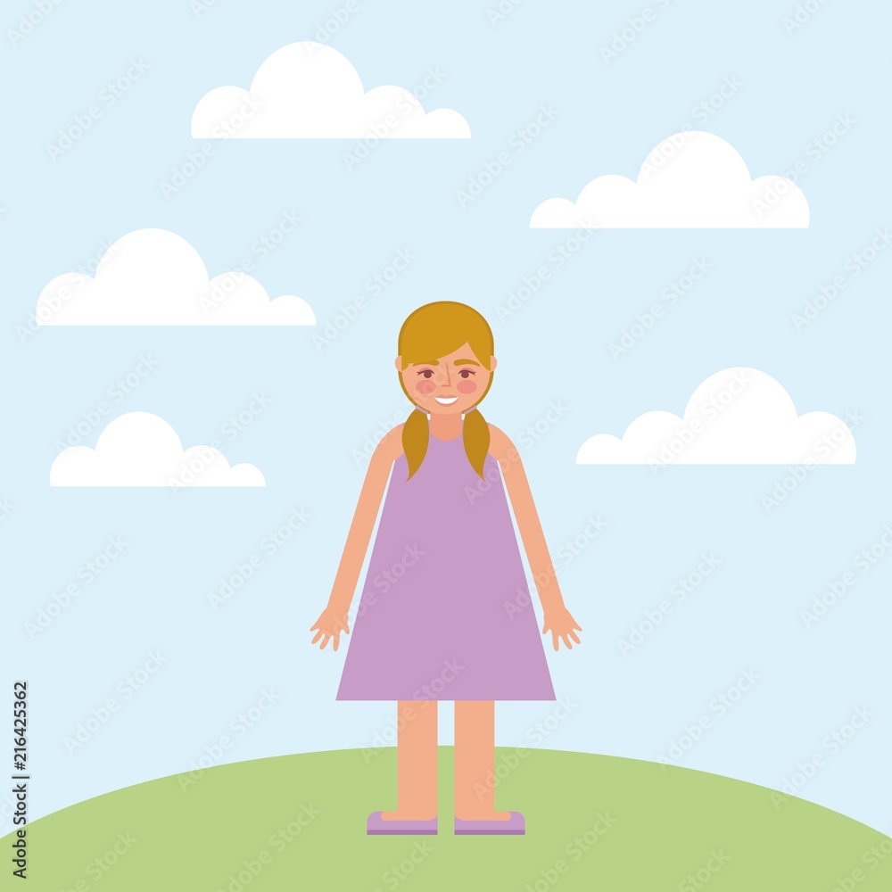 cute little girl purple dress standing outdoor vector illustration cute little girl purple dress standing outdoor vector illustration