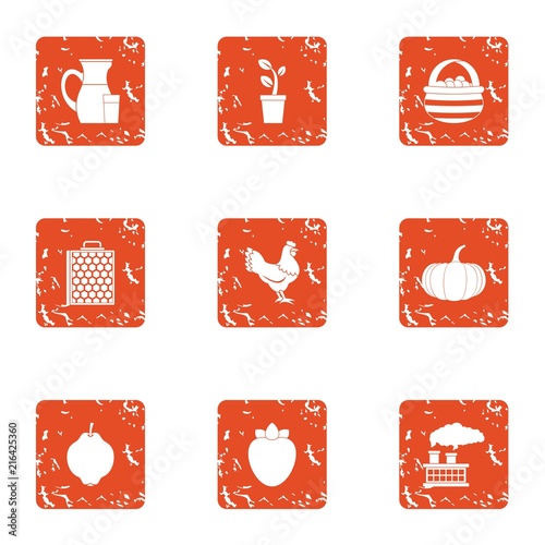 Farmhouse icons set. Grunge set of 9 farmhouse vector icons for web isolated on white background