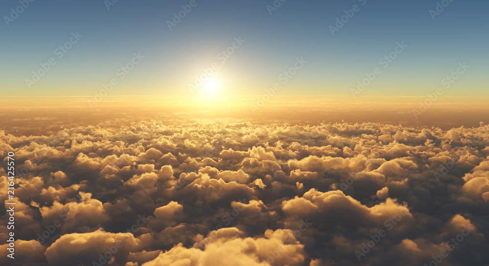 Naklejka premium wysoki kąt widzenia piękny złoty zachód słońca nad chmurami